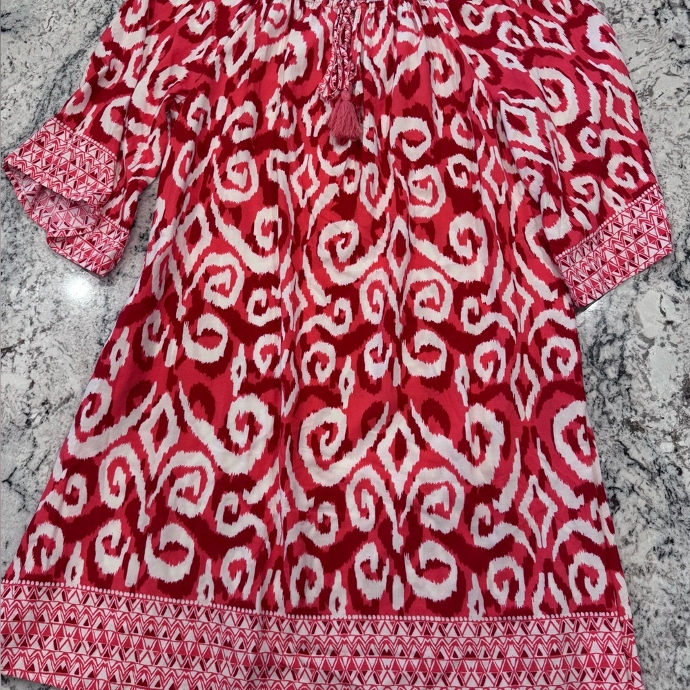 Mlle Gabrielle Pink Red Ikat Boho Tassel Dress Size L NWT - Picture 4 of 11